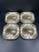 (Q) 8 Covered Bridge Pattern Salad Plates From The Friendly Village Johnson Bros Collection