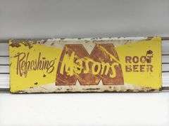 Vintage Masons Root Beer Advertising Metal Door Push