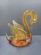 (Q) Amber Art Glass Swan