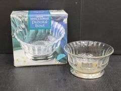 (Q) China 50th Anniv Footed Candy Dish, Crystal & Silverplate Pedestal Bowl, Porcelain Heart Vase, Etc