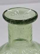 (Q) Blenko Olive Green Crackled Glass Ruffle Bowl And Olive Green Seeded Glass Bottle