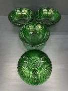 (Q) Anchor Hocking Emerald Green Glass Burple Footed Bowls