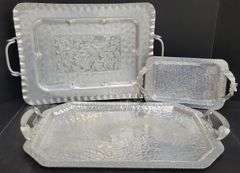 (Q) 3 Hammered Aluminum Serving Trays From Brands Including Cromwell And Trade Continental