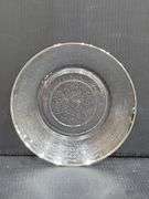 (Q) Macbeth-Evans Stippled Rose Band Pattern Clear Depression Glass Teacups & Saucers With Platinum Trim