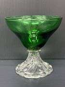 (Q) Set Of 7 Anchor Hocking Forest Green "Burple" Footed Champagne/Sherbet Glasses