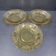 (Q) Yellow Depression Glass -  Federal Glass - Cabbage Rose Plates & Bowl