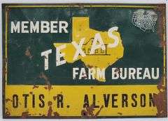 (II) Texas Farm Bureau Member Metal Sign