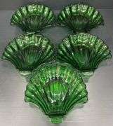 (Q) Five Anchor Hocking Emerald Green Glass Shell Candy Dishes