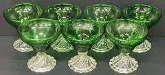 (Q) Set Of 7 Anchor Hocking Forest Green "Burple" Footed Champagne/Sherbet Glasses
