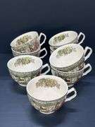 (Q) 8 Cups With The Ice House Pattern, From The Johnson Brothers Friendly Village Collection