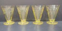 (Q) Yellow Depression Glass - Anchor Hocking Cameo Ballerina - Water Tumblers