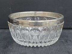 (Q) Macbeth-Evans Stippled Rose Band Pattern Clear Depression Glass Teacups & Saucers With Platinum Trim