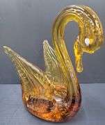 (Q) Amber Art Glass Swan