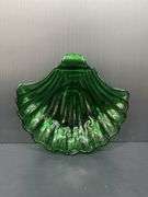 (Q) Five Anchor Hocking Emerald Green Glass Shell Candy Dishes