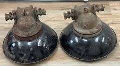 Lot Of 2 Vintage Explosion Proof Industrial Light Fixtures w/ Porcelain Shades