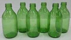 (Q) 6 Green Glass Bottles
