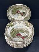 (Q) Friendly Village 8 Place Settings In The School House, Covered Bridge, The Ice House And Sugar Maples Patterns