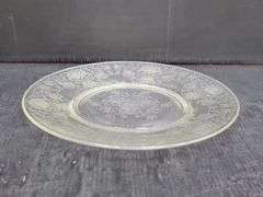 (Q) Vintage Hazel Atlas Florentine Pattern Clear Depression Glass Plates & Glasbake Ramekins