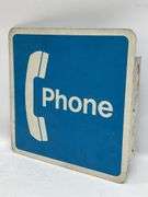 Vintage Payphone Double Sided Metal Flange Sign