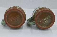 (Q) Frankoma Pottery Green & Brown Mugs