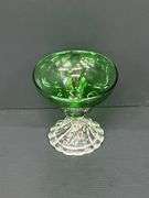 (Q) Set Of 7 Anchor Hocking Forest Green "Burple" Footed Champagne/Sherbet Glasses