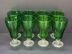 (Q) Set Of 8 Anchor Hocking Forest Green "Burple" Footed Goblets