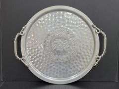 (Q) Vintage Hand-Wrought Aluminum Serving Trays And Plates With Floral Designs