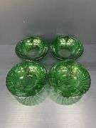 (Q) Anchor Hocking Emerald Green Glass Burple Footed Bowls