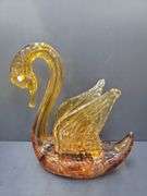 (Q) Amber Art Glass Swan