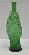 (Q) Italian Art Glass: MCM Blue Empoli Vase And Vintage Green Fish Decanter/Wine Bottle