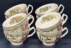 (Q) 8 Cups With The Ice House Pattern, From The Johnson Brothers Friendly Village Collection