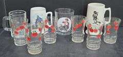 (Q) Norman Rockwell Mug And Rocks Glass, Hall Mug And Small Clear Juice Glasses