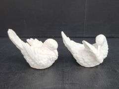 (Q) Vintage Red Wing Pottery Swan Planter, 3 Duck Salt And Pepper Shakers & 2 White Alabaster Doves