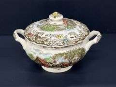 (Q) Johnson Brothers "The Friendly Village" Coffee Pot, Creamer And Sugar Bowl