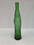 (Q) Italian Art Glass: MCM Blue Empoli Vase And Vintage Green Fish Decanter/Wine Bottle