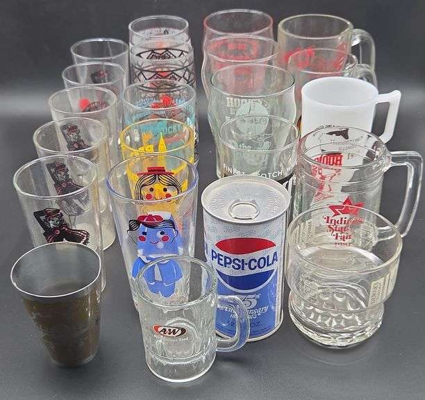 (U)(22) Vintage Variety of Clear Glasses, Mugs and More.