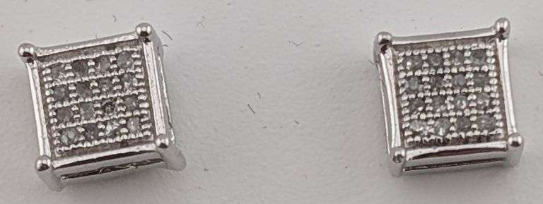 Sterling .10CT Diamond Square Stud Earrings