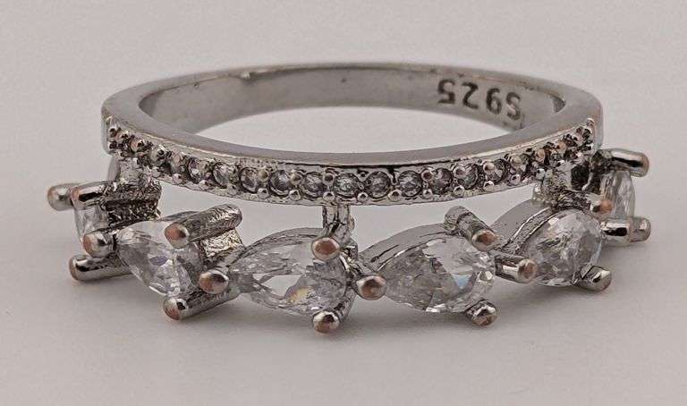 Sterling Pear Cut White Sapphire Double Row Ring