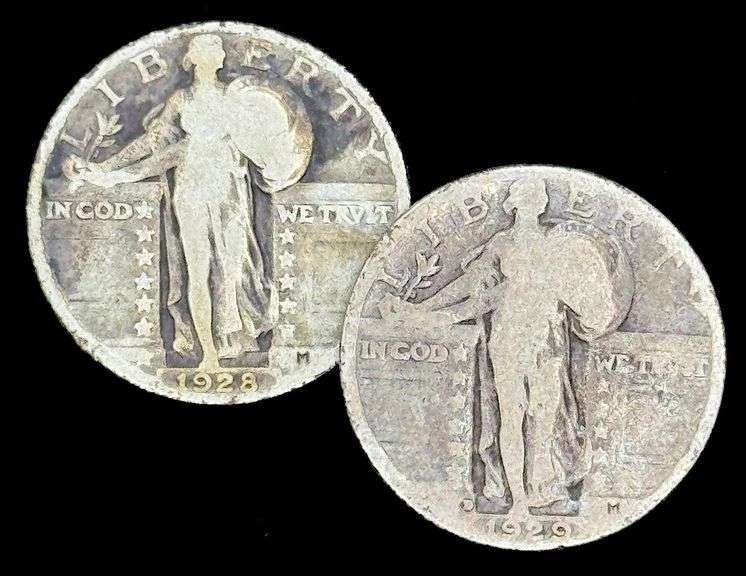1928 & 1929-D U.S. Silver Standing Liberty Quarter Dollars