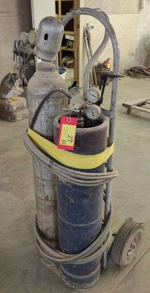 Vtg. Oxygen Tanks w/ Oxygen Tank Dolly Truck
