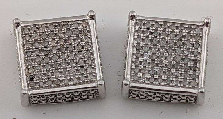 Sterling .40CT Diamond Square Stud Earrings