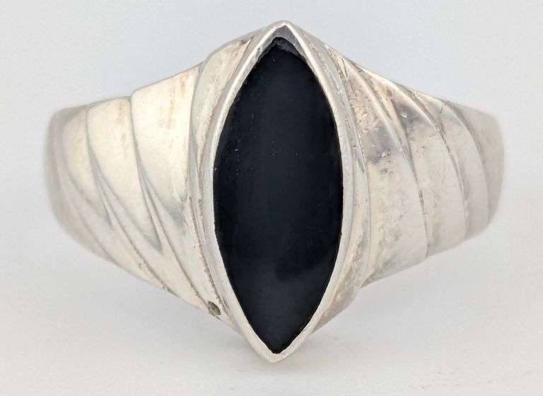 Sterling Marquis Black Onyx Modernist Ring