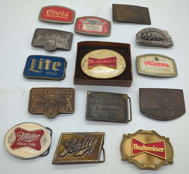 (U) Acoholic Beverage Belt Buckles. Approx 4" x 2" biggest.