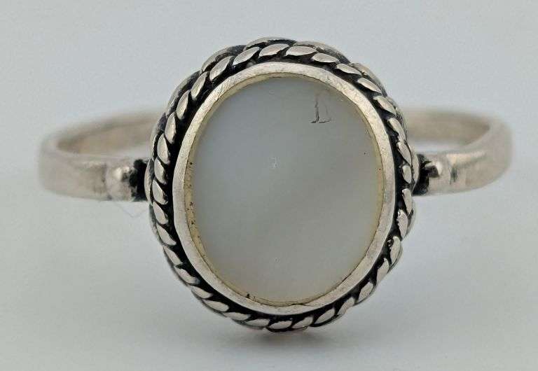 Sterling Ste & Bee Mother of Pearl Rope Band Ring