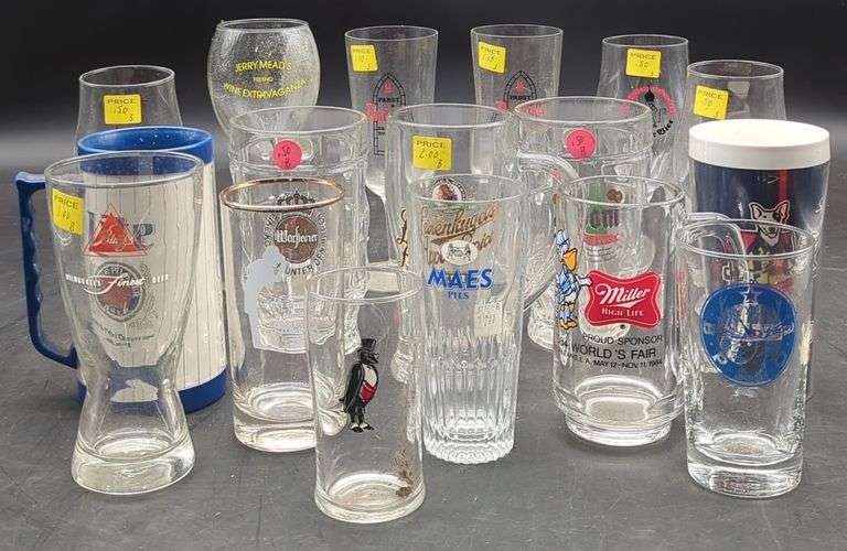 (U) Acoholic Beverage Glasses including Miller, Pabst and more. Approx 8" tallest.