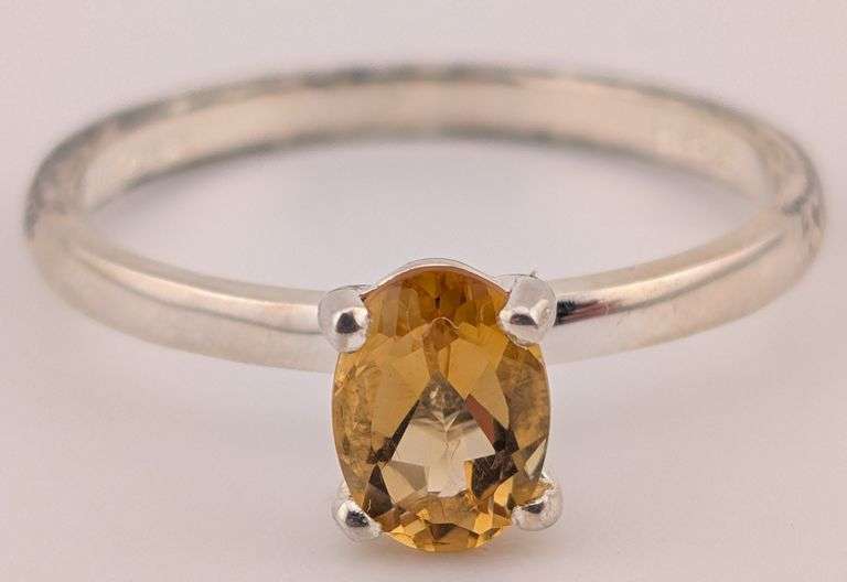 Sterling Faceted Oval Citrine Solitaire Ring