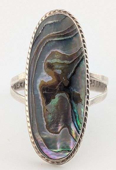 Vintage Sterling Mexican #1 Eagle Oval Abalone Ring