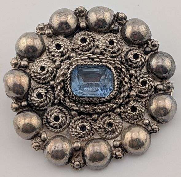 Vintage Sterling Blue Glass Stone Brooch