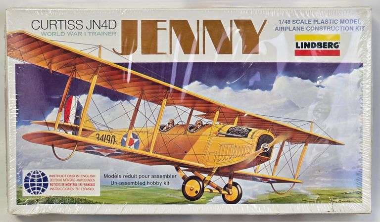 1/48 Scale Lindberg Curtiss JN4D Jenny World War I Trainer Plane Model Kit - Sealed