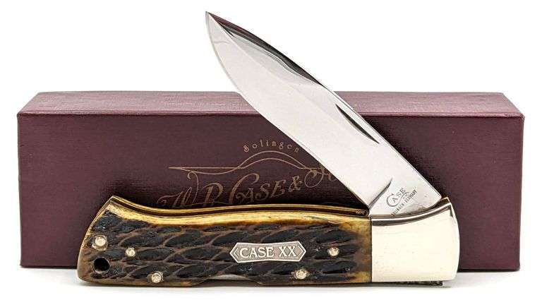 2001 W.R. Case & Sons Solingen Germany Green Bone 4-1/4" Lockback Hunter w/ Box DE161501L